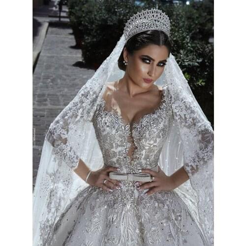 2021 muslim wedding dress Vintage Luxury Ball Gown Long Sleeve Lace African Plus Size Beads Beach Zuhair Murad Bridal Gowns