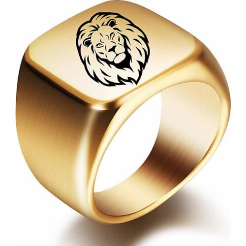 HNSP 316L Stainless Steel Square Seal Lion Ring For Men Male Punk Jewelry Gold Black Blue Silver Color