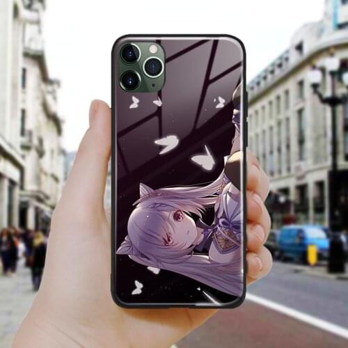 Keqing Genshin Impact fanart Soft Silicone Glass Phone Case Cover Shell For iPhone SE 6 6s 7 8 Plus X XR XS 11 12 Mini Pro Max