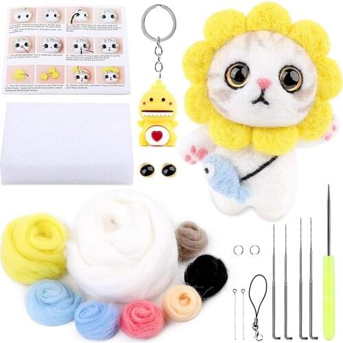 MIUSIE 1 Set Animal Needle Felting Kit Needle Felting Starter Kit with Instructions gWool Felt Basic Tools for DIY Felting