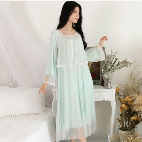 Nightgown Women Lace Lace Modal Sleepwear Vintage Gown Long Dress Homewear Ladies
