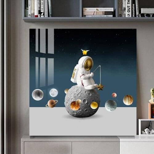 New Arrival Astronaut Sitting The Universe Spaceman Cartoon Canvas Painting Funny Posters Wall Art Decor For Kid Childrens Room