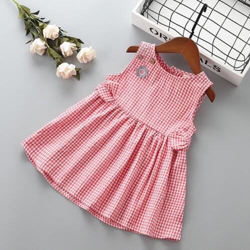 0-6 years High quality girl dress 2019 new summer fashion bow draped plaid kid children girl clothing party princess dress