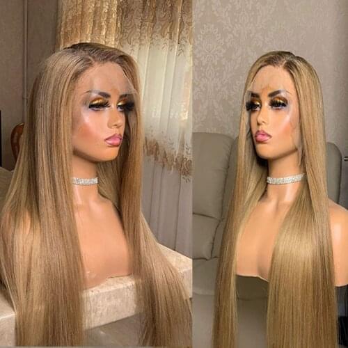 Glueless Pure Brown Hair Color Lace Front Wig Syntheic Lace Wigs with Baby Hair Pree Plucked for Women Silky Straight Wig