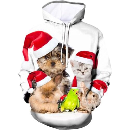 Popular 3D Christmas Fashion Animal Cat Dog Men and Women Hoodies Casual Pullovers Kids Harajuku Funny Hooded Hoodie Sweatshirt