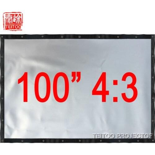 100 inch 4:3 Portable Folding Metal Silver Front Projection Screen for Home Cinema HD 3D Projector Movie Beamer No Frame Tripod