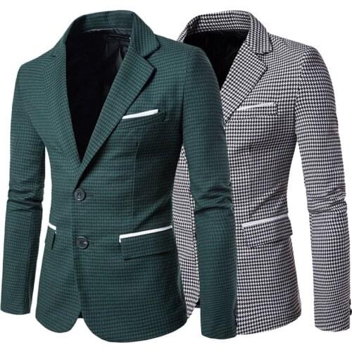 Casual Plaid Print Men Blazer Formal Full Wedding Bussiness Coat Formal Veste Costume Office Four Seasons Mens Suit Jackets