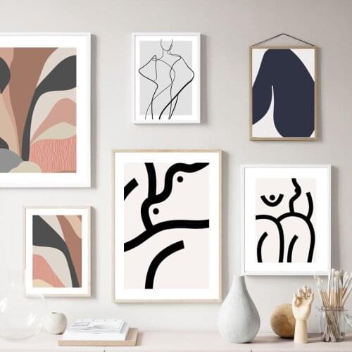 Drew Line Body Hill Leaves Wall Art Canvas Painting Abstract Nordic Posters And Prints Wall Pictures For Living Room Home Decor