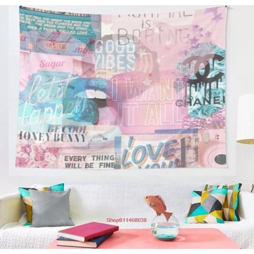 Pink and Blue Aesthetic Collage tapestry Wall Hanging Astrology Divination Bedspread