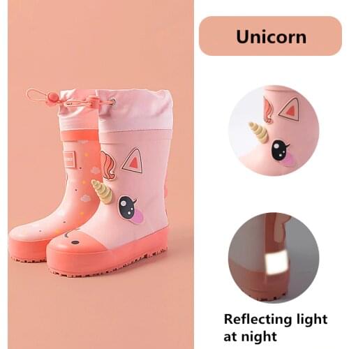 Fashion Children Rain Boots Kids Girl Cute Unicorn Printed Rubber Boots Boy Waterproof Baby Water Shoe Raincoat Not Included