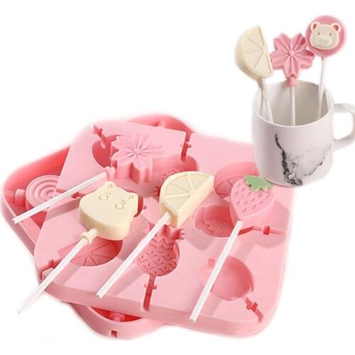 DIY Silicone Lollipop Molds & Sticks Round, fruit animal footprints dinosaur, flower, Cute pet Shape Christmas Baking Candy mold