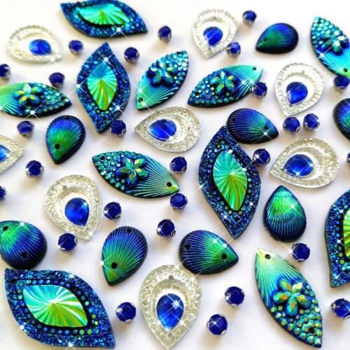 Mixed Blue Carnival Sew on Rhinestones Beads AB Stones and Crystals For Sewing Women Girl Costumes Accessories Clothes shoes diy