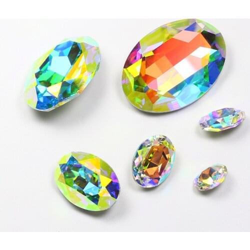 Oval Shape AB Color Fancy Stones Crystals Pointback Glass Strass Loose Rhinestones Shiny Rhinestones All Size Beads for garment