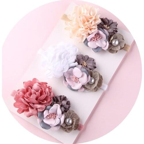 Super Soft Flower Handband For Children Pearl Elastic Hair bands Nylon Headbands For Girls Toddler Baby Girl Hair Accessories