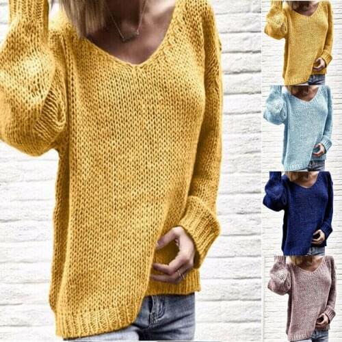 Sweater Tops Loose Womens Knitted Pullover Jumper Long Knitwear Sleeve