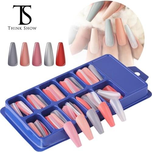 THINKSHOW Professional Colorful False Nail Tips Full Cover Fake Nails Long Ballerina Nail Art Tips DIY Manicure Decor Tools