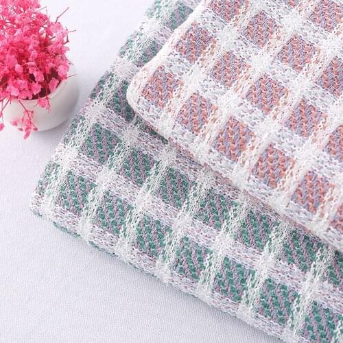 100x145cm Green Lattice Pattern Tweed Fabric Yarn Dyed Braided Tweed Fabric For Women Overcoat Tweed Coat Fabric