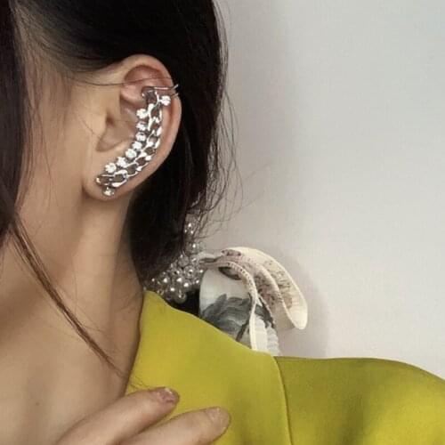 VSnow Statement Gold Silver Color Chunky Cuban Chain Dangle Earrings for Women Metal Hollow Shiny Rhinestone Earrings Jewelry