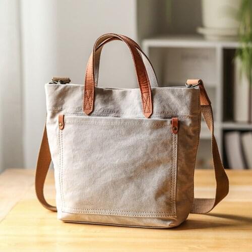 Japanese Tote Bag with Pockets Women Shoulder Leather Handbag Canvas Sling Bags Crossbody Travel Bag large capital shopping bag