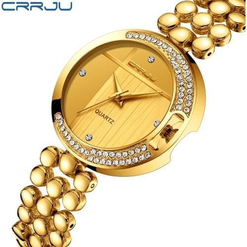 Fashion Women Watches CRRJU Top Brand Luxury Star Sky Dial Clock Luxury Rose Gold Womens Bracelet Quartz Wrist Watches relogio