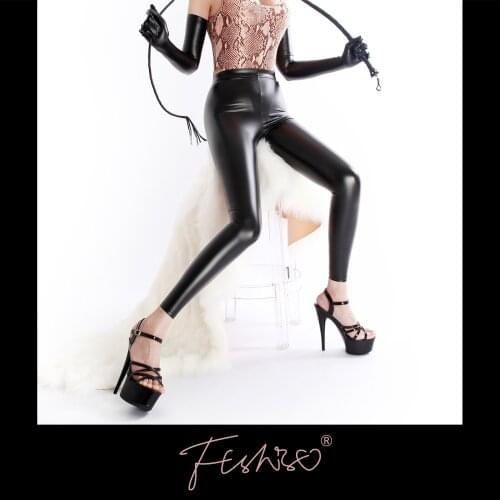 Ftshist Womens Faux Leather Sexy Leggings Matte Black High Elastic Patent Leather Pants Skinny Tight High Waist Wetlook Trousers