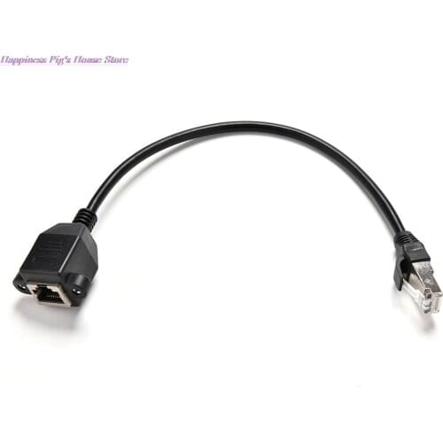 1PCS practical Black Male to Female Screw Panel Mount Ethernet LAN RJ45 Network Extension Cable