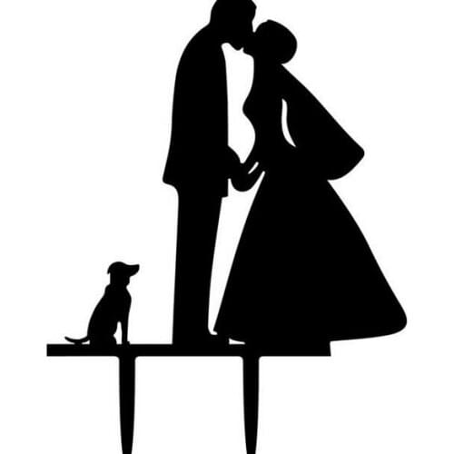 100pcs/lot Creative Bride and Groom with a dog design wedding cake inserted card Wedding Cake Topper Party Cake Decorations