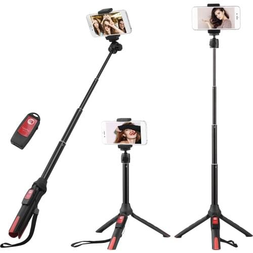 2-in-1 Mini Selfie Stick Tripod Stand 64cm Adjustable Tripod with Bluetooth Remote Control for Smartphone Selfie Video Vlogging