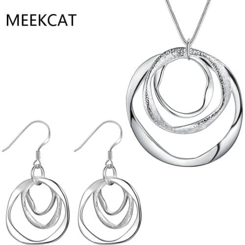 925 Sterling Silver Jewelry Set 3-circle Earrings Geometric Choker Necklaces Jewelry Sets for Women Statement Pendientes Brincos