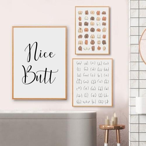 Abstract Nice Butt Modern Funny Bathroom Sign Toilet Posters and Prints Canvas Painting Wall Art Nordic Pictures Home Decoration