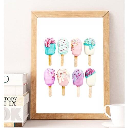 Watercolor Popsicle Prints Summer Pastel Sweets Ice Cream Poster Dessert Shop Wall Art Canvas Painting Nursery Kids Room Decor