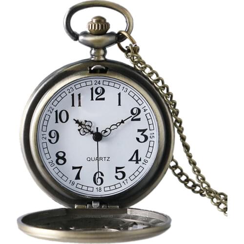 Poket Watch Flower Hollow Design Quartz Pocket Watch Gift For Men Bronze Alice In Wonderland Necklace Pendant Chain