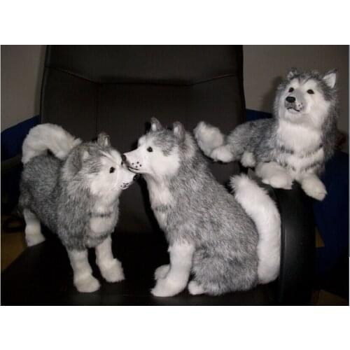 Emulation husky toys polyethylene & furs handicraft decoration one lot / 3 pieces simulation husky toys Christmas gift y86