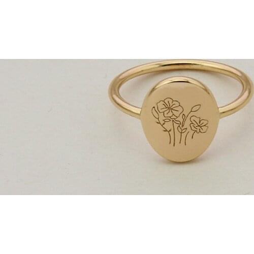 Delicate Oval Wildflowers Gold Plated Flora Bouquet Poppy Birth Flower Collection Ring For Women Gift