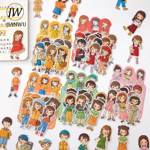 JIANWU 20 Pcs Beautiful Girl Dress Up Stickers Pack Cute Pattern Journal Decoration Material Stickers Kawaii Stationery Supplies