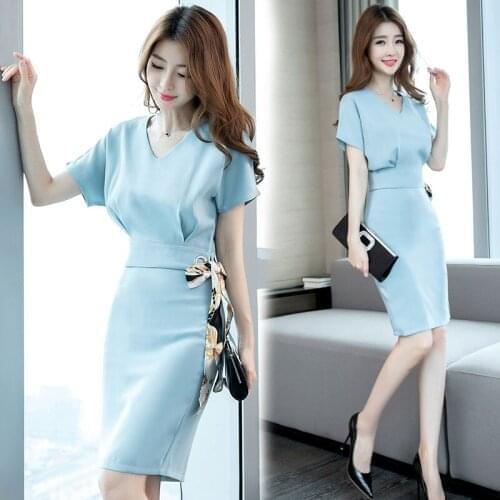 Summer women clothing OL dresses sold elastic slim one-step women dresses Short sleeve ins office lady dresses