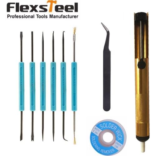Flexsteel Solder Assist Tools and Accessory Kit with Desoldering Pump Tweezer Electronic Components Welding Repair Tool Set