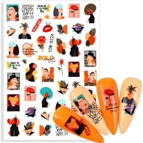 Fashion Women Rose 3D Sliders Stickers for Nails Foil Decals Geometry Design Nail Art Decorations Manicure Accessories