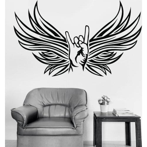 Rocker Hand Pattern Wall Decal Music Sign Vinyl Wall Stickers Boys Rooms Decor Wing Living Room Art Mural Houseware Sticker SY78