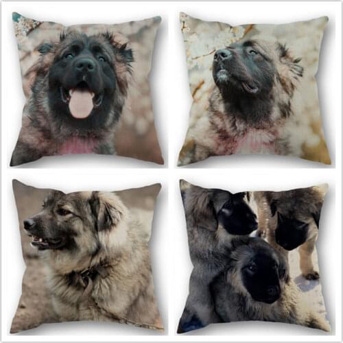 Custom Caucasian Shepherd Dog Cotton Linen Square Zippered Pillow Cover For Office Family Customize Your Picture 45*45cm