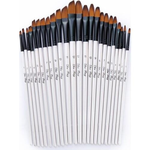 12 pcs/set Nylon Hair Wooden Handle Watercolor Paint Brush Pen Set Learning DIY Oil Acrylic Painting Art Paint Brushes Supplies
