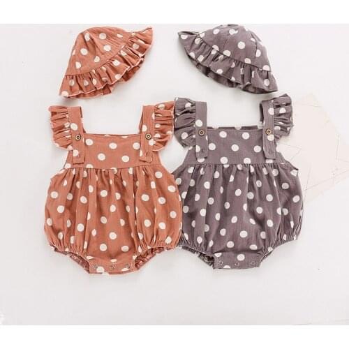2021 New Summer Polka Dot Pattern Romper+Hat 2Pcs Baby Girl Clothes Clothing Sets Boy Sets Children Clothes