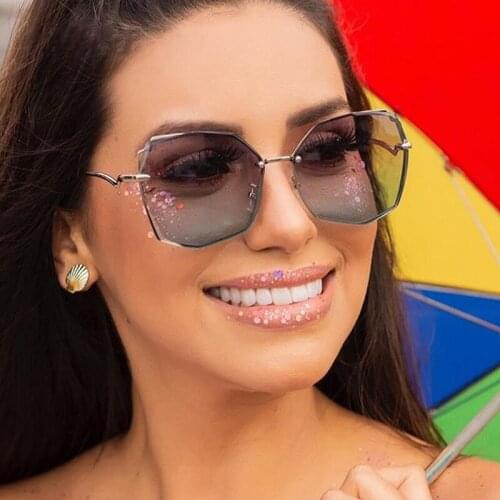 Cuting Rimless Polygonal Vintage Sunglasses Women 2021 New Fashion Polygon Ocean Gradient Lens Female Sun Glasses Uv400 Shades