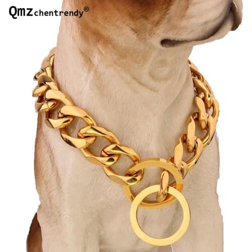 Top quality 19mm 12~34 inch Gold Silver Plated Double Curb Cuban Pet Link Stainless Steel Large Dog Chain Collar Pet Necklaces