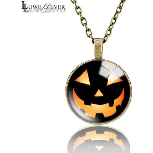 Halloween Necklace 637 25mm Bronze 30mm Wood Rhinestone Double-sided Moon Round Glass Pendant For Women Gift