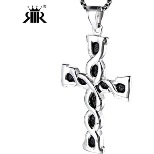 RIR Hip Hop Silver Gold Big Cross Necklace Stainless Steel Men Woman Chain Christian Cross Pendant Necklace Jewelry