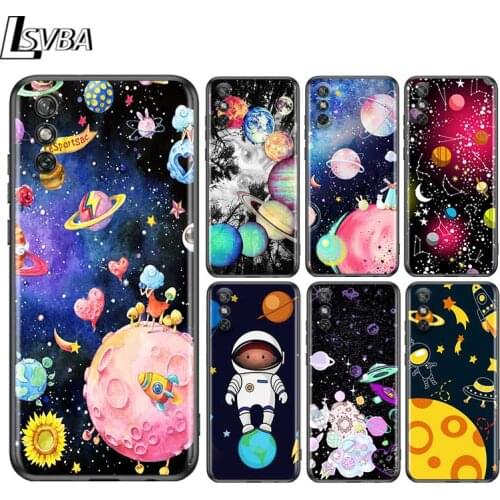 Space Cute Cartoon for Huawei Y9A Y9S Y9 Y8S Y8P Y7P Y7 Y6 Y5P Y5 Lite Pro Prime 2020 2019 2018 2017 Black Phone Case