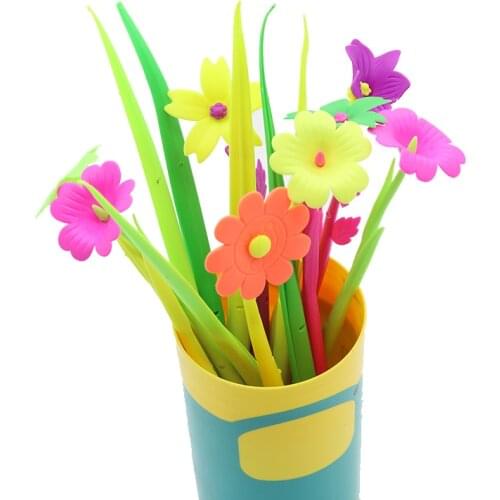 Creative Cute Plant Flower Pen Soft Silicone Gel Pen (8 Flowers + 6 Grass) ChildrenS Student Stationery School Office Supplies