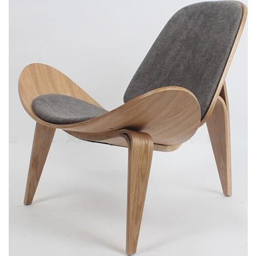 Hans Wegner Style Three-Legged Shell Chair Ash Plywood Fabric Upholstery Living Room Furniture Modern Lounge Shell Chair Replica