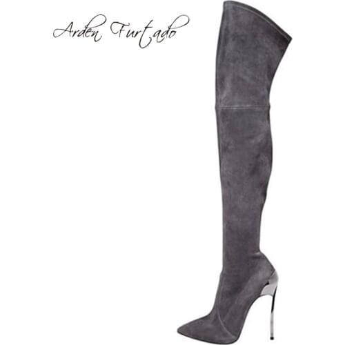 Arden Furtado 2018 spring autumn pointed toe stilettos sexy high heels 12cm big size womens grey